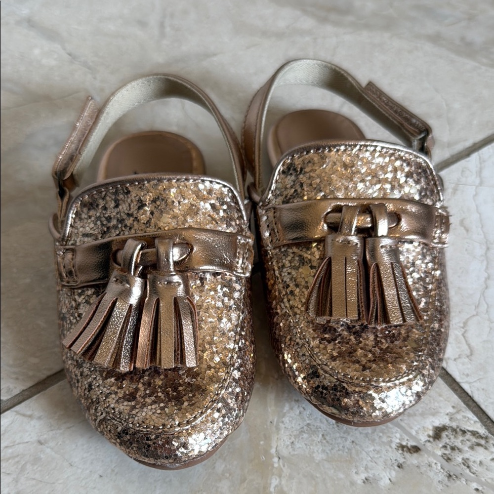 Gold Glitter Kids Shoes with Tassels